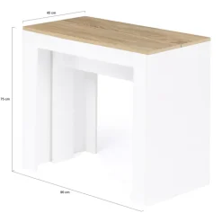 Table console extensible bois façon hêtre et blanc 10 personnes