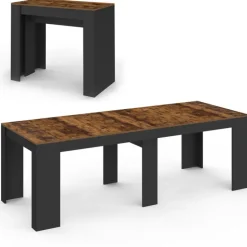 Table console extensible 235 cm effet vieilli et noir 10 personnes