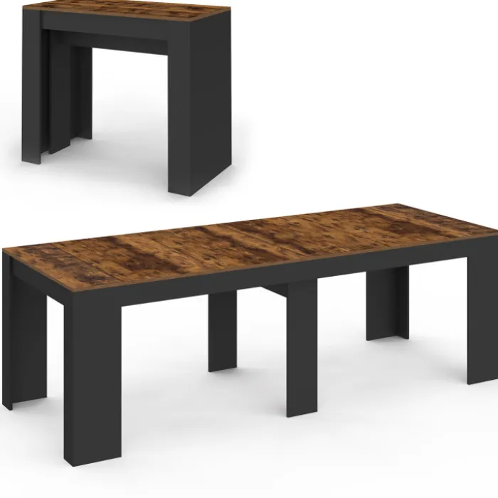 Table console extensible 235 cm effet vieilli et noir 10 personnes
