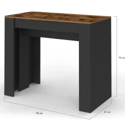Table console extensible 235 cm effet vieilli et noir 10 personnes