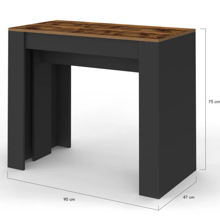 Table console extensible 235 cm effet vieilli et noir 10 personnes