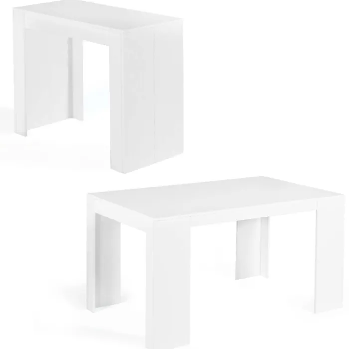 Table console extensible blanche 6 personnes 140 cm