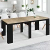 Table console extensible 10 personnes bois noir et façon hêtre