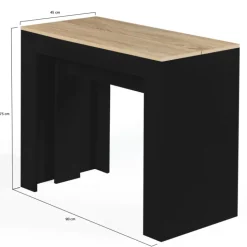 Table console extensible 10 personnes bois noir et façon hêtre