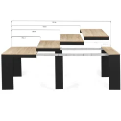Table console extensible 10 personnes bois noir et façon hêtre