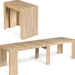 Table console extensible imitation hêtre 14 personnes 300 cm
