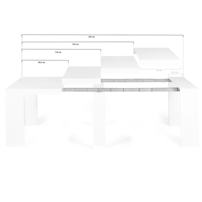 Table console extensible blanche 10 personnes 235 cm