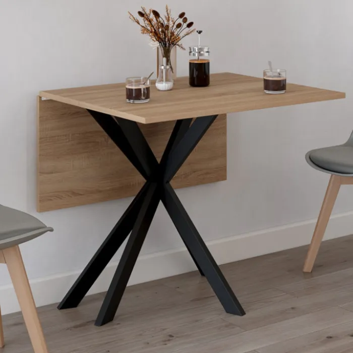 Table console pliable 2-4 personnes pied araignée bois et noir 103 x 76 cm