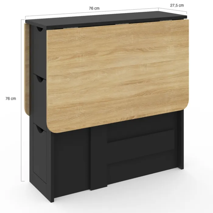 Table console pliable bois et noir 2-4 personnes