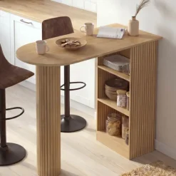 Table de bar 2 à 4 personnes effet lattes tasseau bois