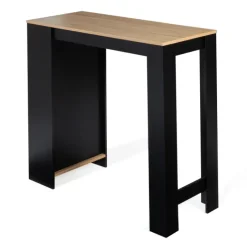 Table de bar haute noire et bois 2 à 4 personnes avec rangement