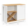 Table de bar îlot 113 cm avec range-bouteilles bois blanc et plateau façon hêtre