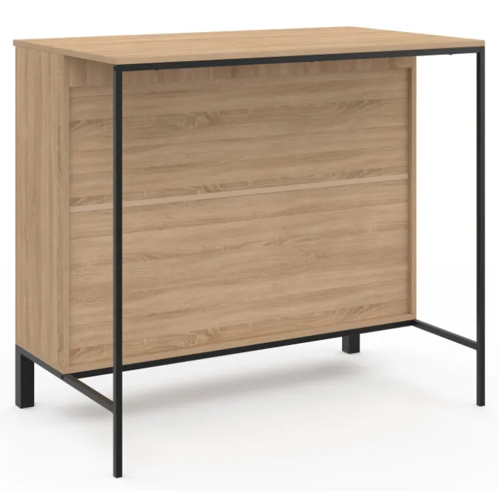 Table de bar îlot 100 cm bois noir et plateau façon hêtre