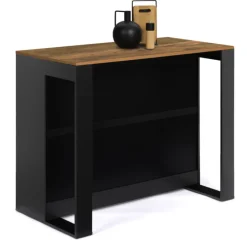 Table de bar îlot bois noir et plateau foncé