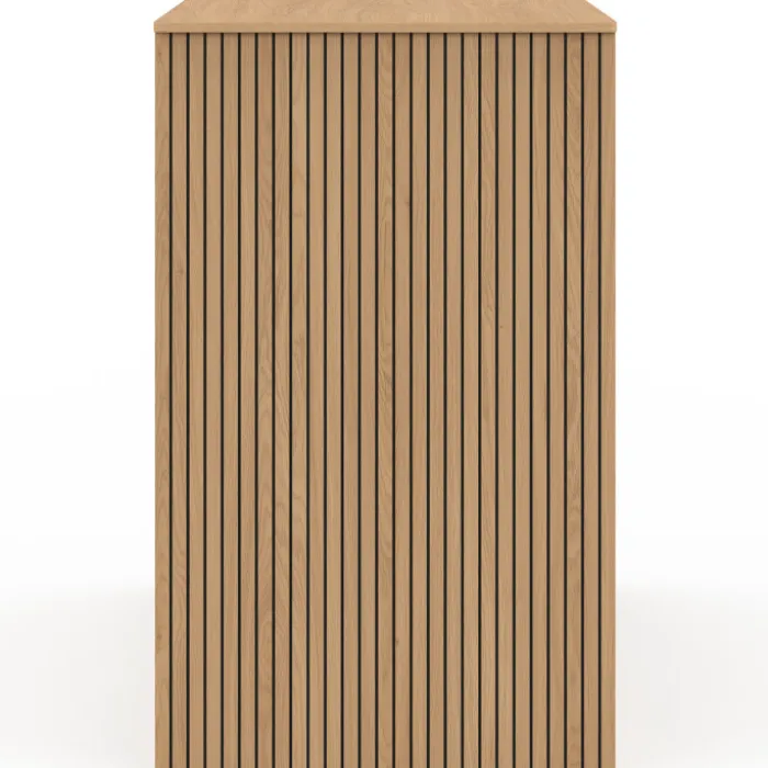 Table de bar îlot effet lattes tasseau de bois coloris chêne