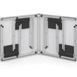 Table de camping pliante réglable en hauteur 120 cm et 4 tabourets noirs