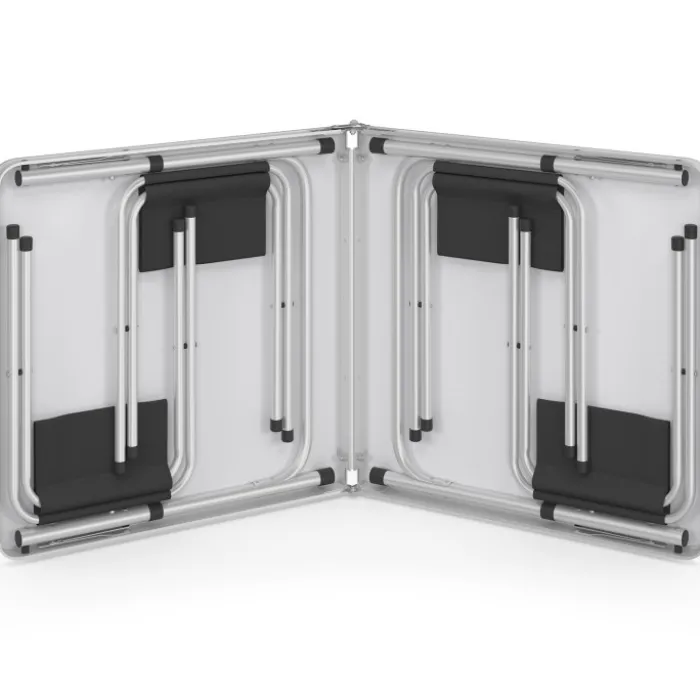 Table de camping pliante réglable en hauteur 120 cm et 4 tabourets noirs