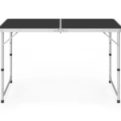 Table de camping pliante réglable en hauteur 120 cm et 4 tabourets noirs