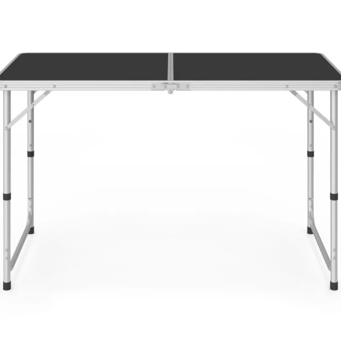 Table de camping pliante réglable en hauteur 120 cm et 4 tabourets noirs