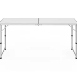 Table de camping pliante à hauteur réglable avec 6 tabourets blanc