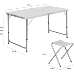 Table de camping pliante de 120 cm à hauteur réglable pour 4 personnes