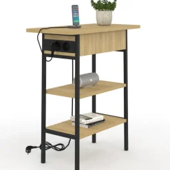 Table de chevet / d'appoint design industriel avec multiprise