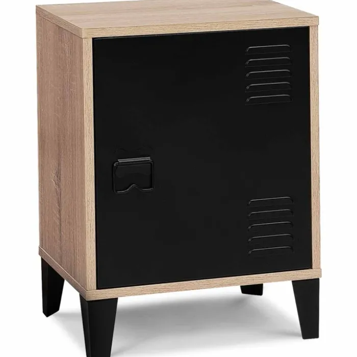 Table de chevet casier métal noir et bois