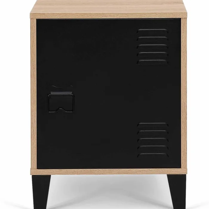 Table de chevet casier métal noir et bois