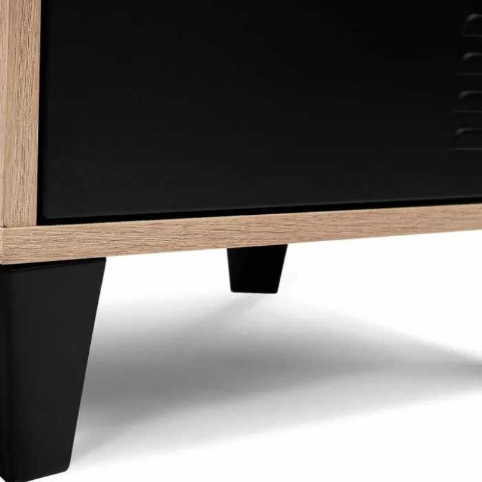 Table de chevet casier métal noir et bois
