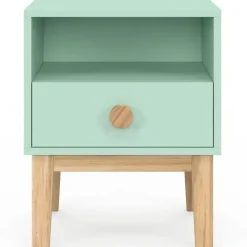 Table de chevet enfant 1 tiroir + 1 niche vert d'eau et bois