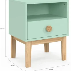 Table de chevet enfant 1 tiroir + 1 niche vert d'eau et bois