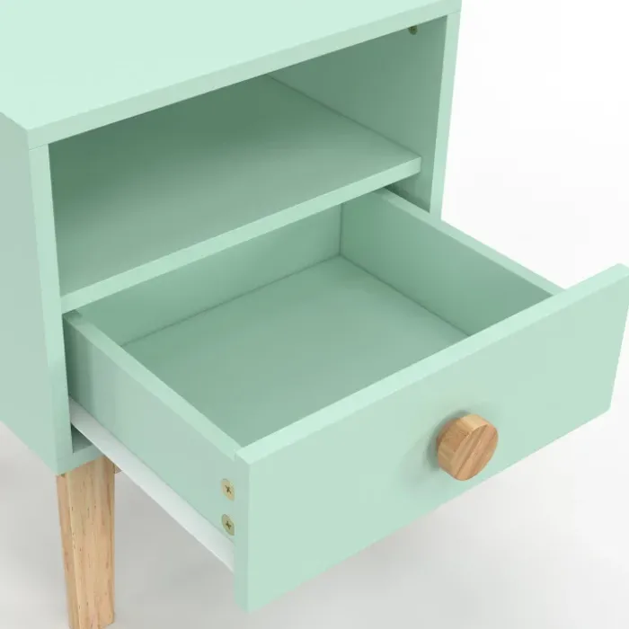 Table de chevet enfant 1 tiroir + 1 niche vert d'eau et bois