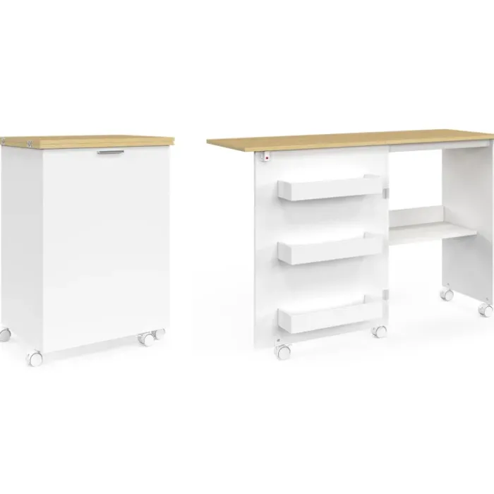 Table de couture pliante à roulettes avec plateau 118 cm et 4 étagères