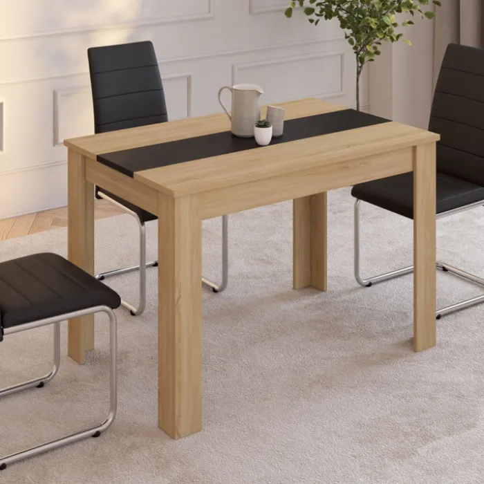 Table de cuisine 4 personnes imitation hêtre et noire