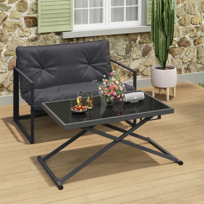 Table de jardin à hauteur réglable 3 positions 100 cm en métal gris anthracite et plateau gris