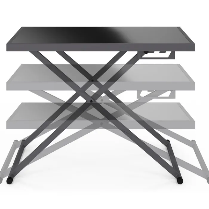 Table de jardin à hauteur réglable 3 positions 100 cm en métal gris anthracite et plateau gris