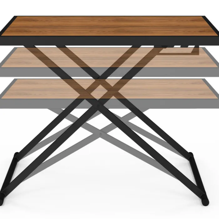 Table de jardin à hauteur réglable 3 positions 100 cm en métal noir et plateau effet bois