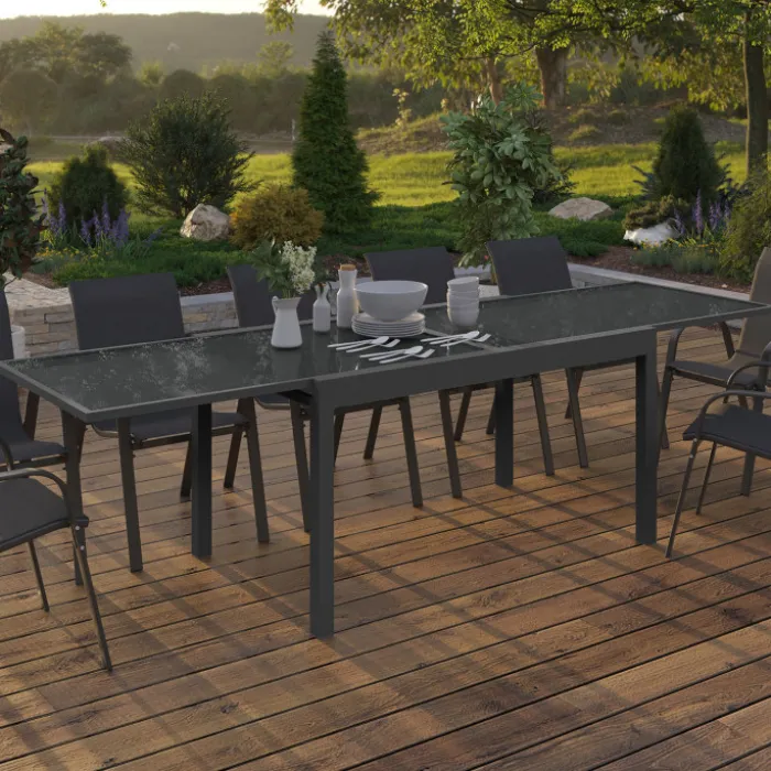 Table de jardin extensible rectangulaire 135-270 CM 8-12 personnes gris anthracite