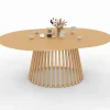 Table de jardin extensible ronde SOLAL 160-200 CM 6-10 personnes avec pied lattes en métal effet bois