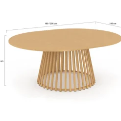 Table de jardin extensible ronde SOLAL 160-200 CM 6-10 personnes avec pied lattes en métal effet bois