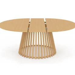 Table de jardin extensible ronde SOLAL 160-200 CM 6-10 personnes avec pied lattes en métal effet bois