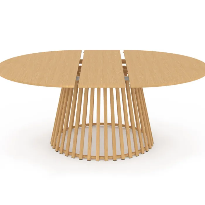 Table de jardin extensible ronde SOLAL 160-200 CM 6-10 personnes avec pied lattes en métal effet bois
