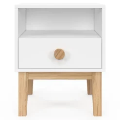 Table de nuit enfant avec 1 tiroir et 1 niche blanc et bois