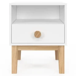 Table de nuit enfant avec 1 tiroir et 1 niche blanc et bois