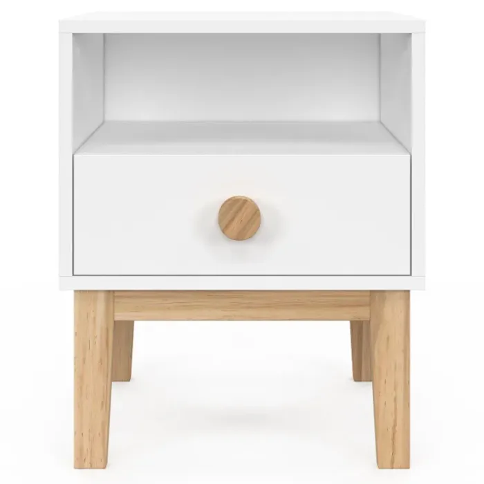 Table de nuit enfant avec 1 tiroir et 1 niche blanc et bois