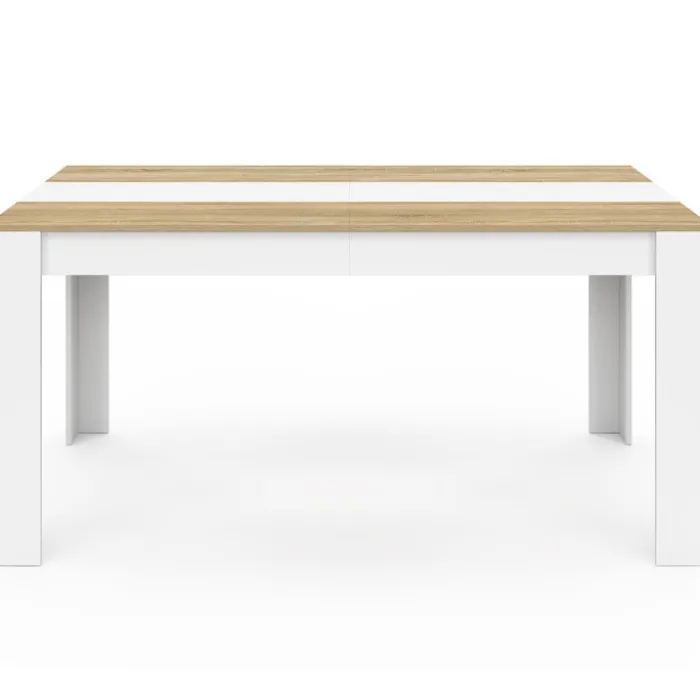 Table de salle à manger 8 personnes bois imitation hêtre et blanc