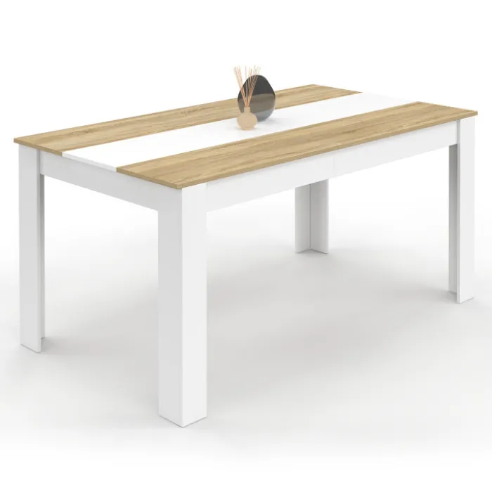 Table de salle à manger 8 personnes bois imitation hêtre et blanc