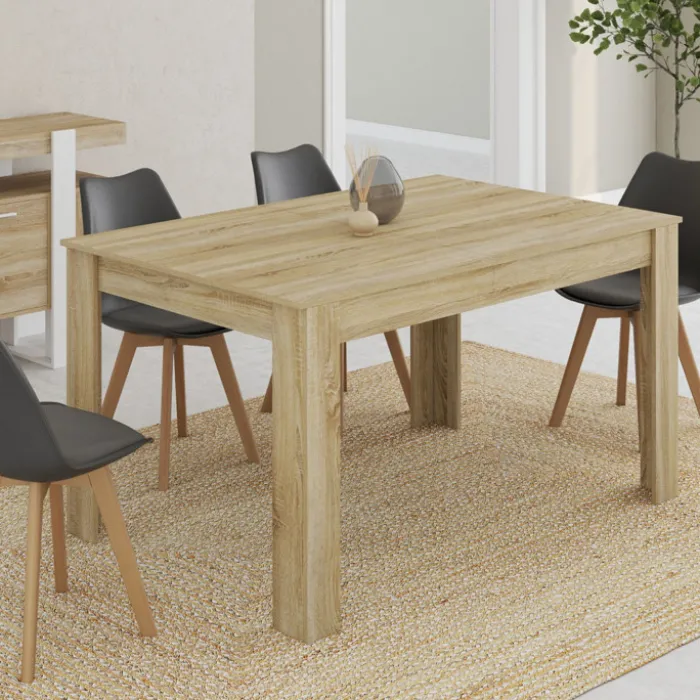 Table de salle à manger en bois imitation hêtre 6 personnes