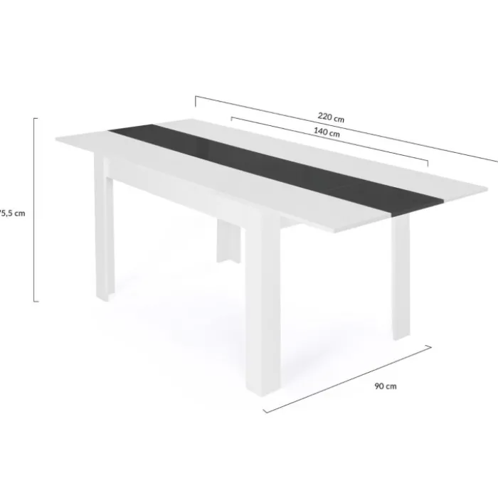 Table de salle à manger extensible blanche et grise 6-10 personnes