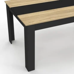 Table de salle à manger noire et imitation hêtre 8 personnes